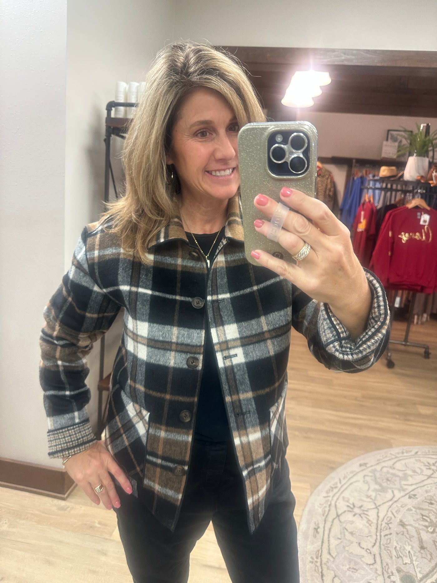 Charlie B Reversible Plaid Jacket-cacao