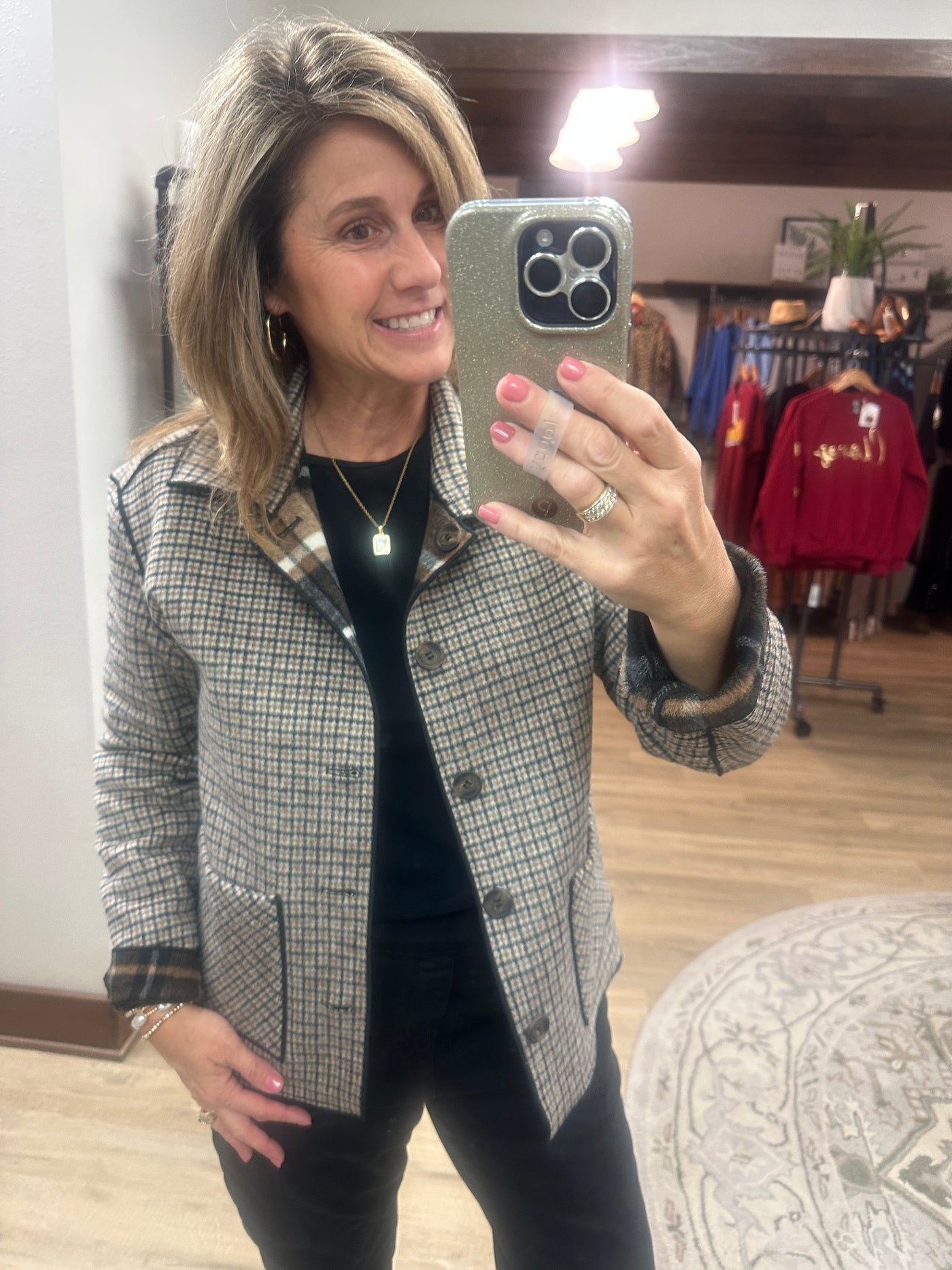 Charlie B Reversible Plaid Jacket-cacao