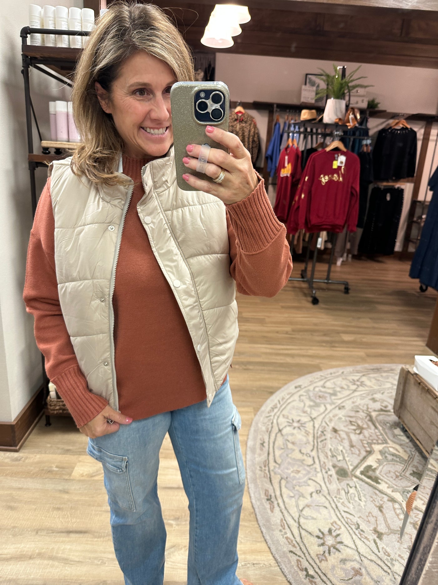 Puffer Polar Collar Vest-Beige
