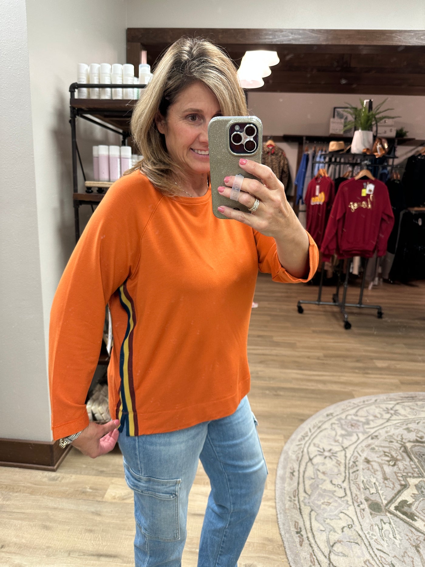 Orange Stripe Trim  Raglan Top