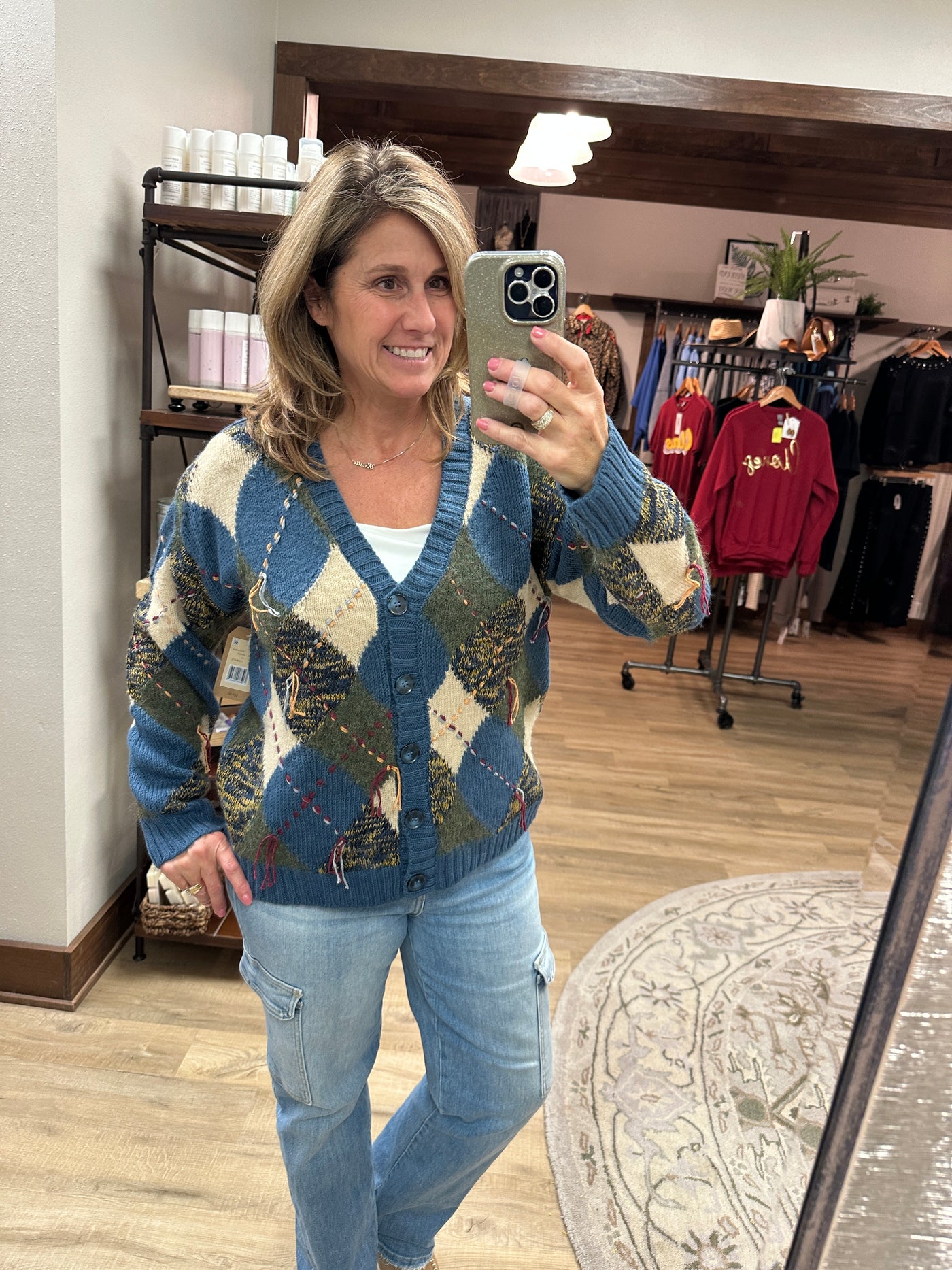 Tru Luxe Button Front Intarsia Sweater