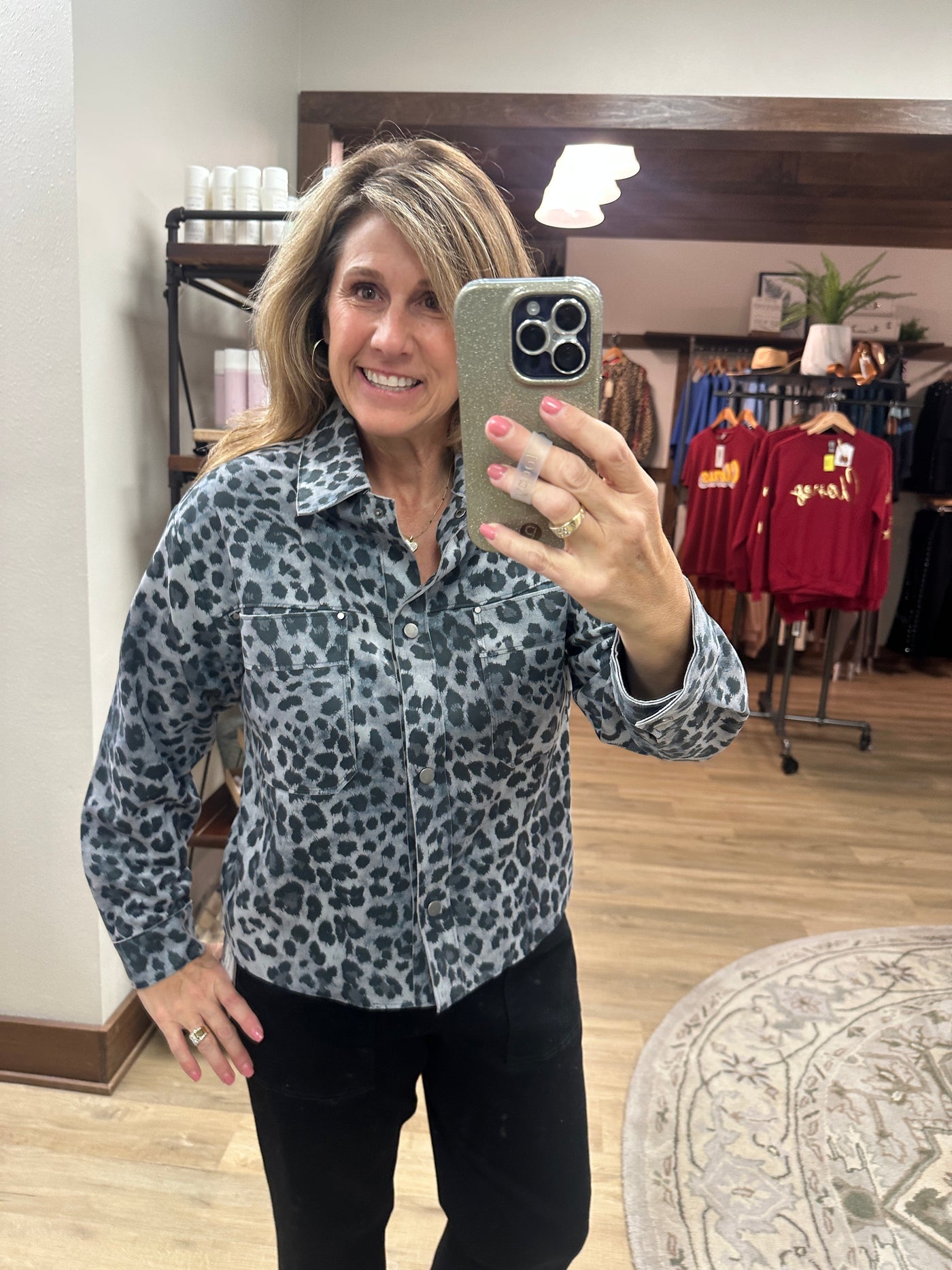 Charcoal Animal Print Suede Jacket