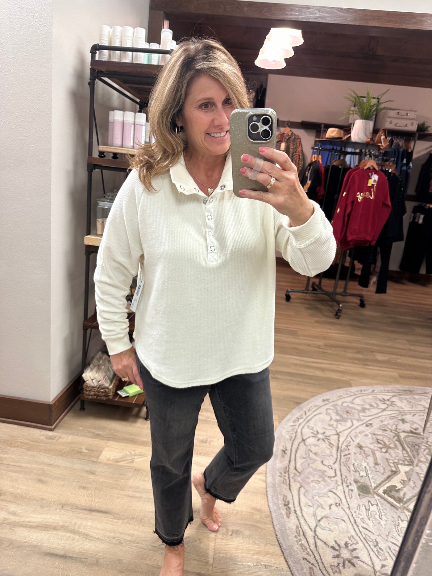 Tribal Johnny Collar Ribbed Henley Top