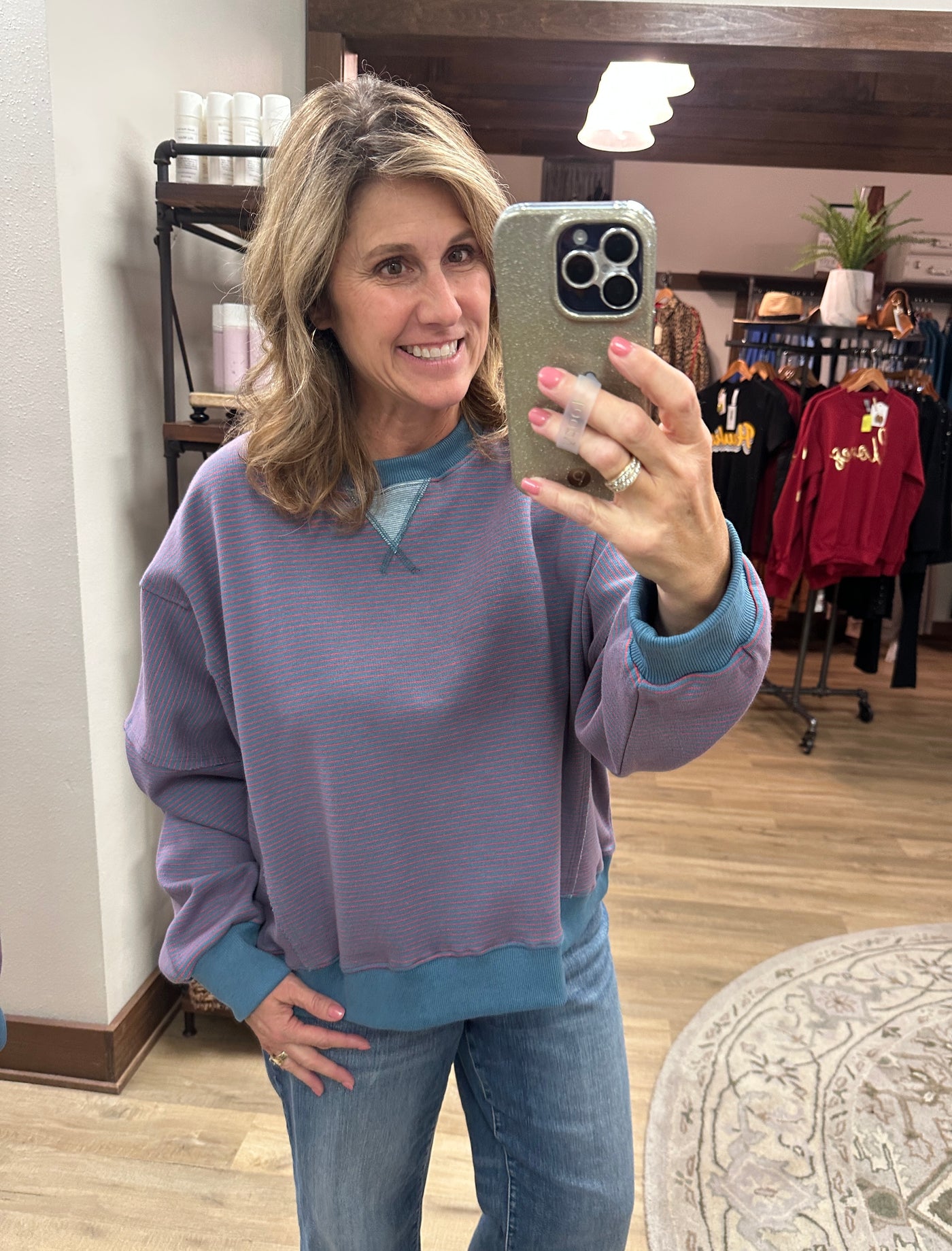 STRIPED CONTRAST KNIT PULLOVER-red/blue
