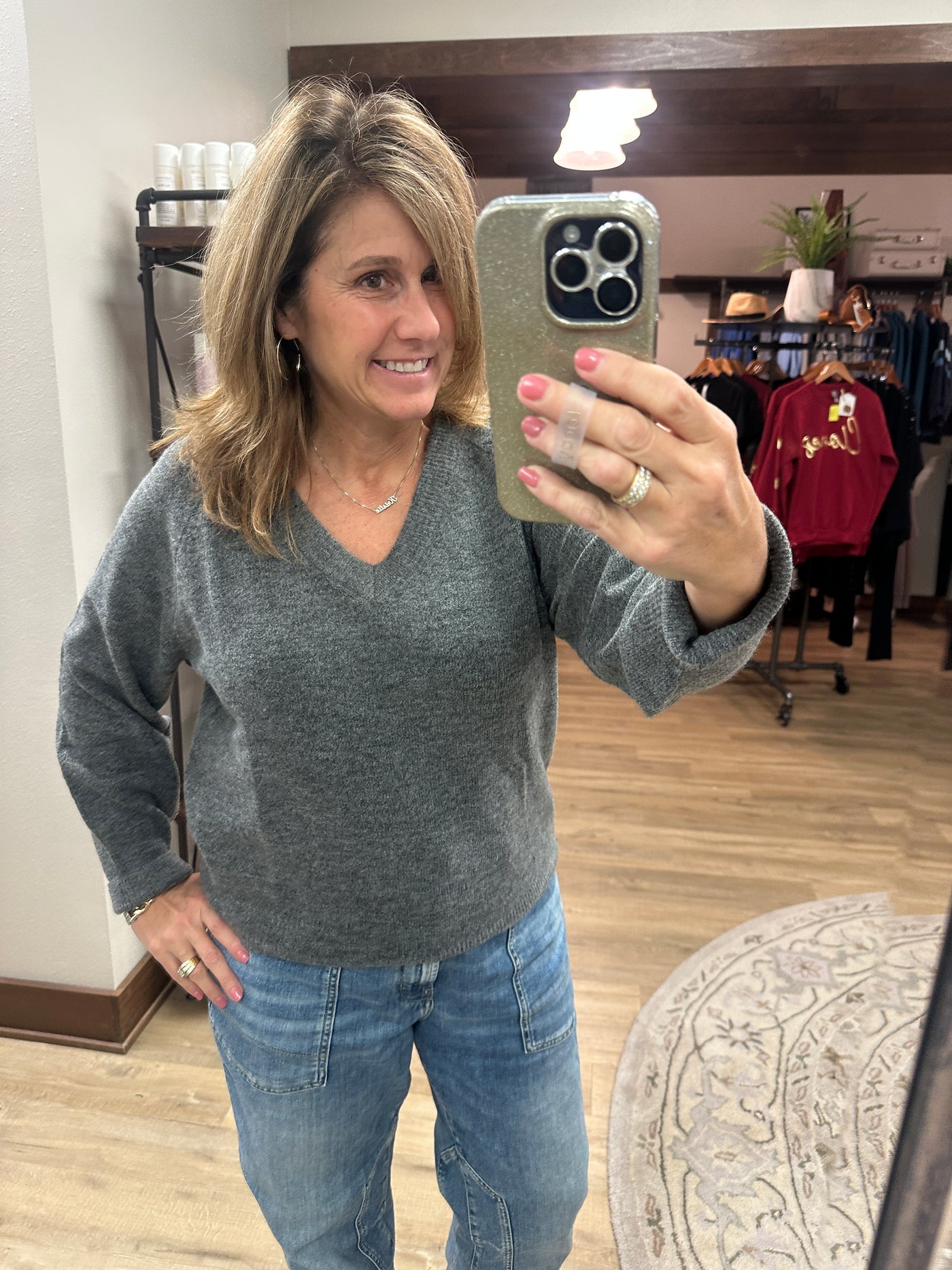 Gray V Neck Sweater