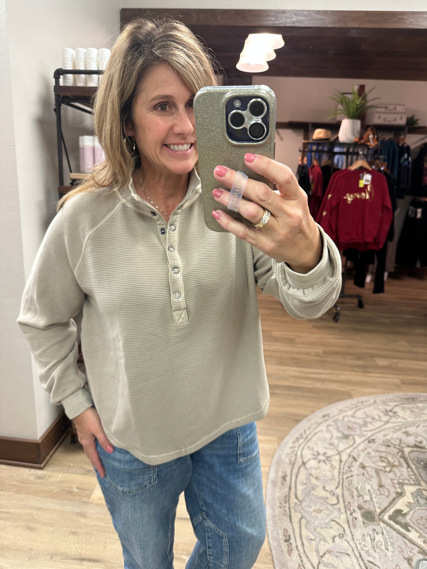 Mock Neck Half Snap Top