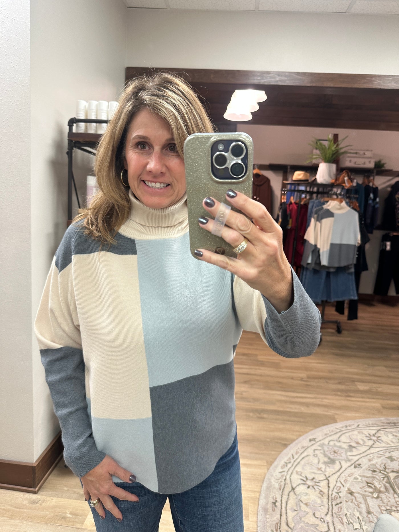 Gray/Blue Turtleneck Color Block