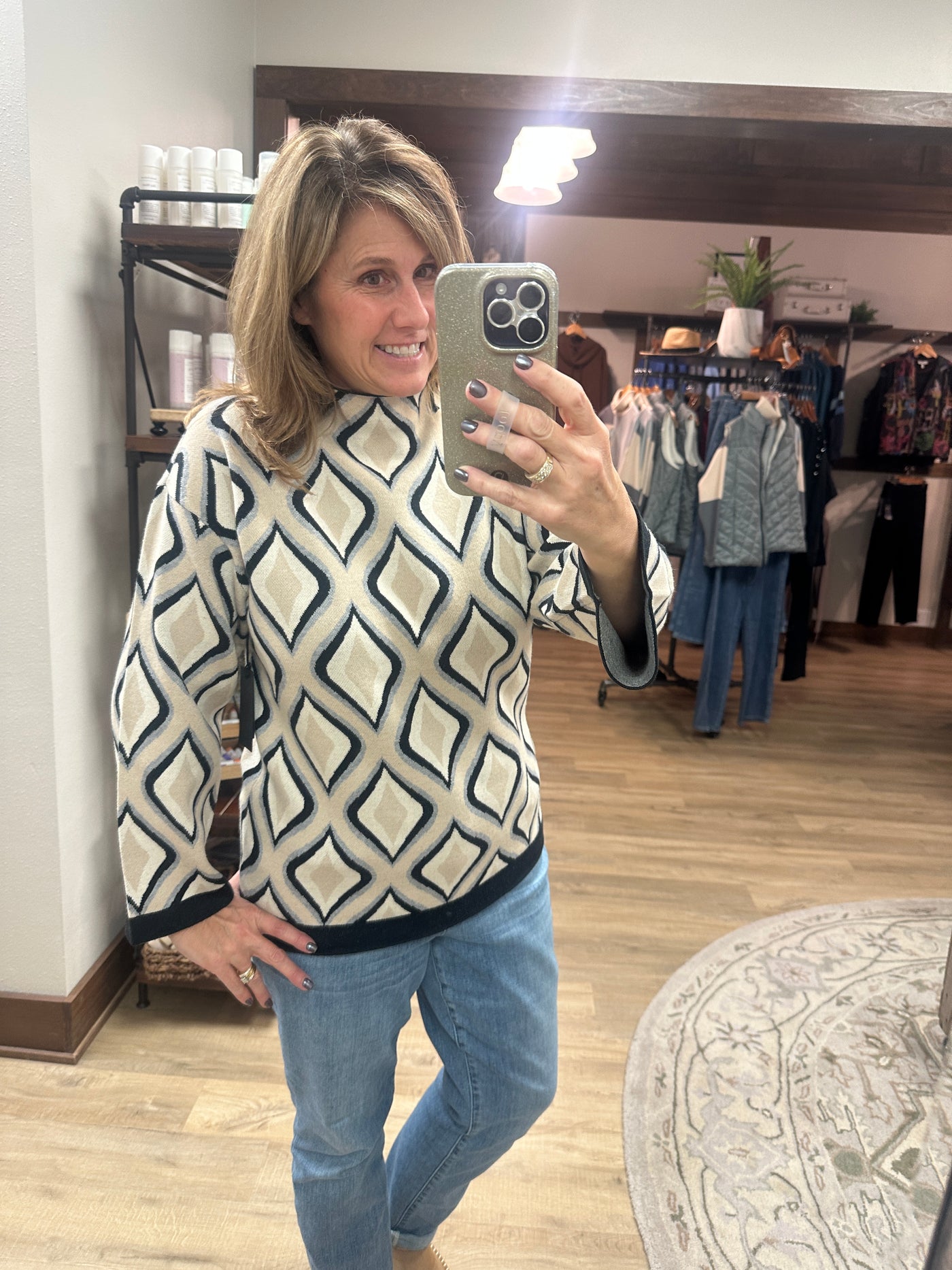 APNY Retro Swirl Funnel Neck Sweater