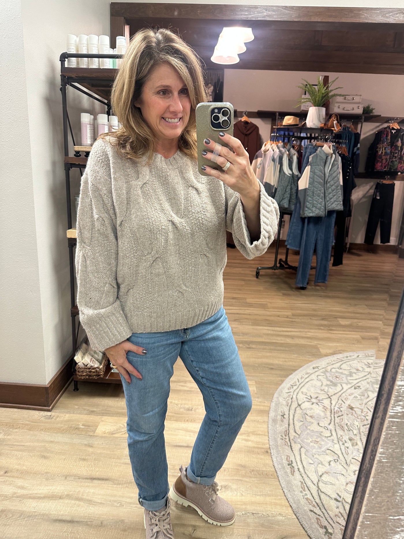 Tribal Cable-Knit Textured Crewneck