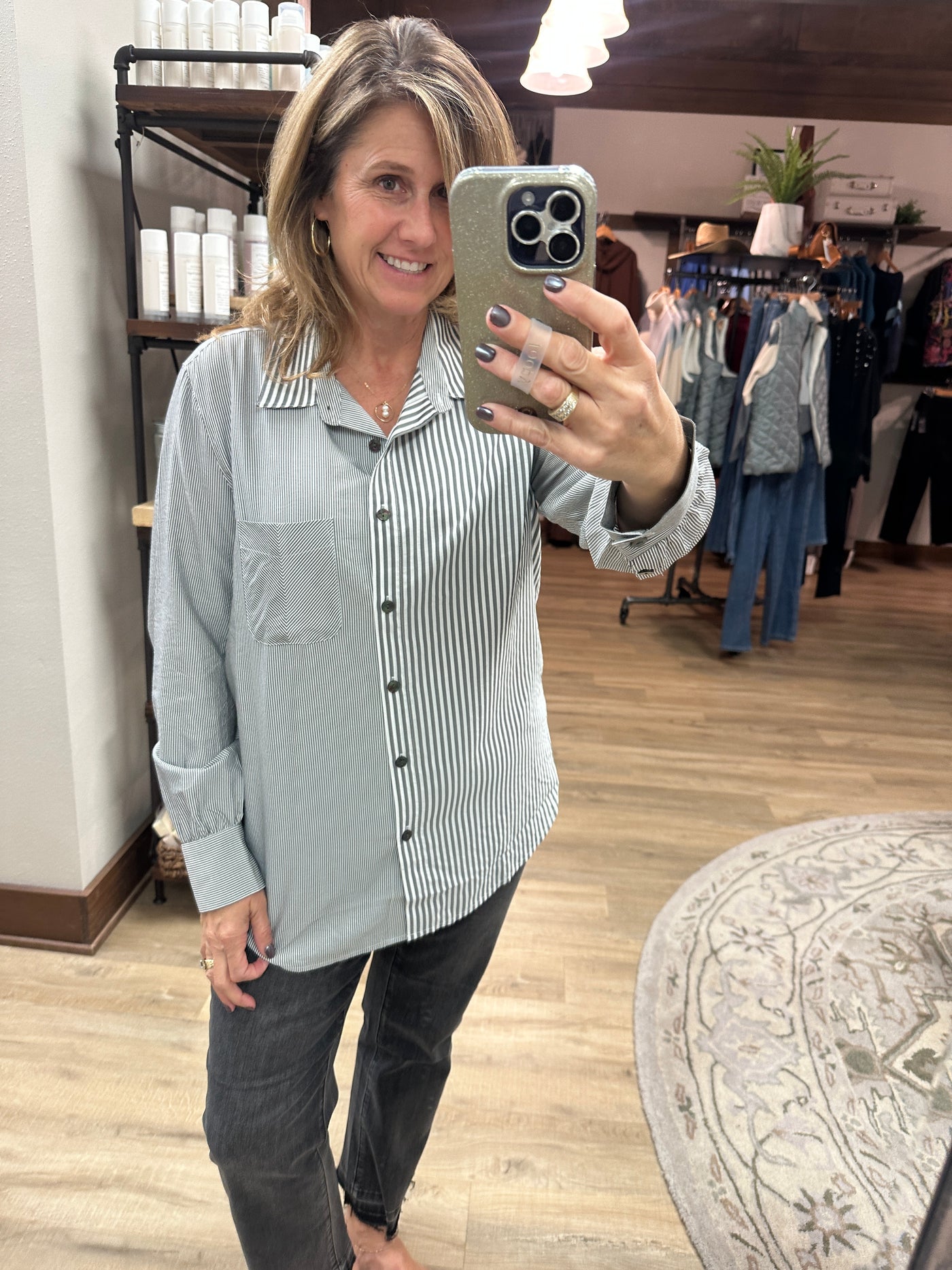APNY Gray Stripe Blouse