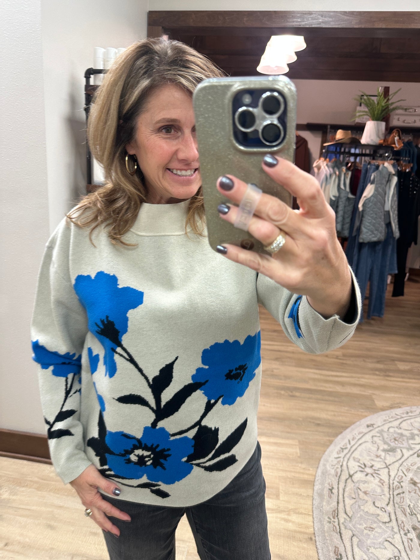 APNY Floral Mock Neck Sweater Multi Color