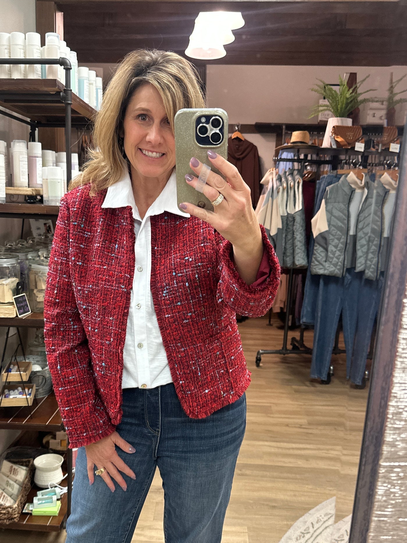 Liverpool Collarless Jacket W/Frayed Edges