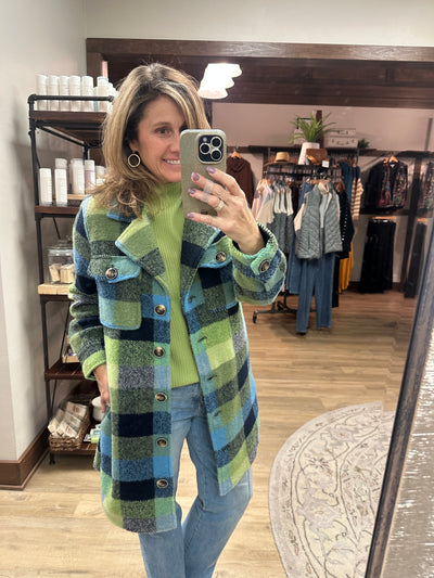 Tribal Knit Plaid Notch Collar Shacket