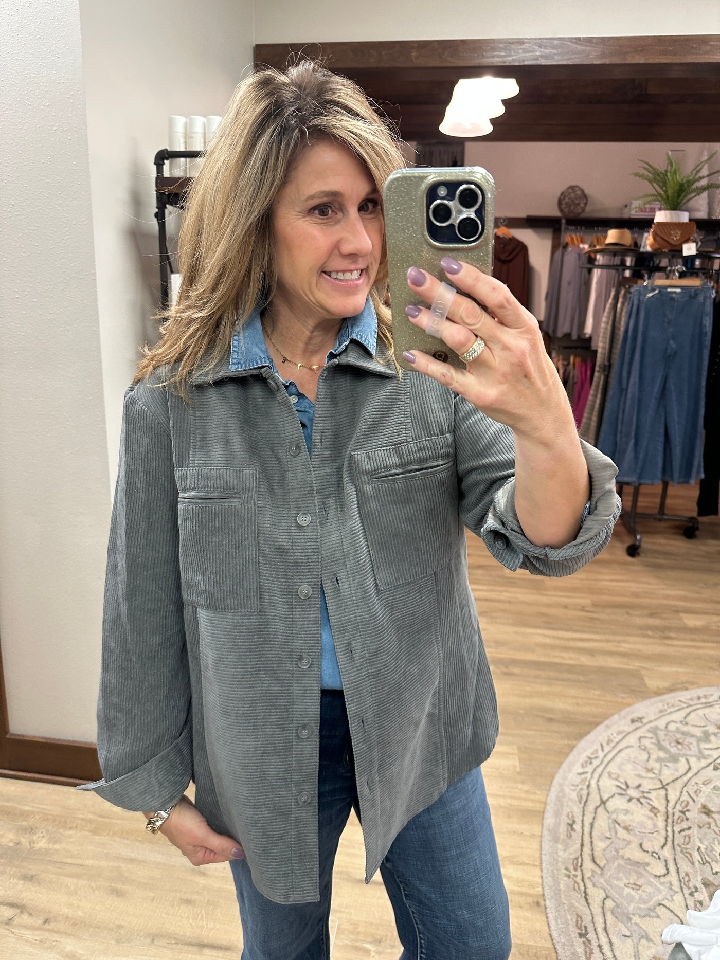 Multiples Gray Corduroy Shacket