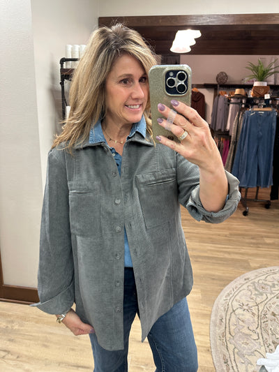 Multiples Gray Corduroy Shacket