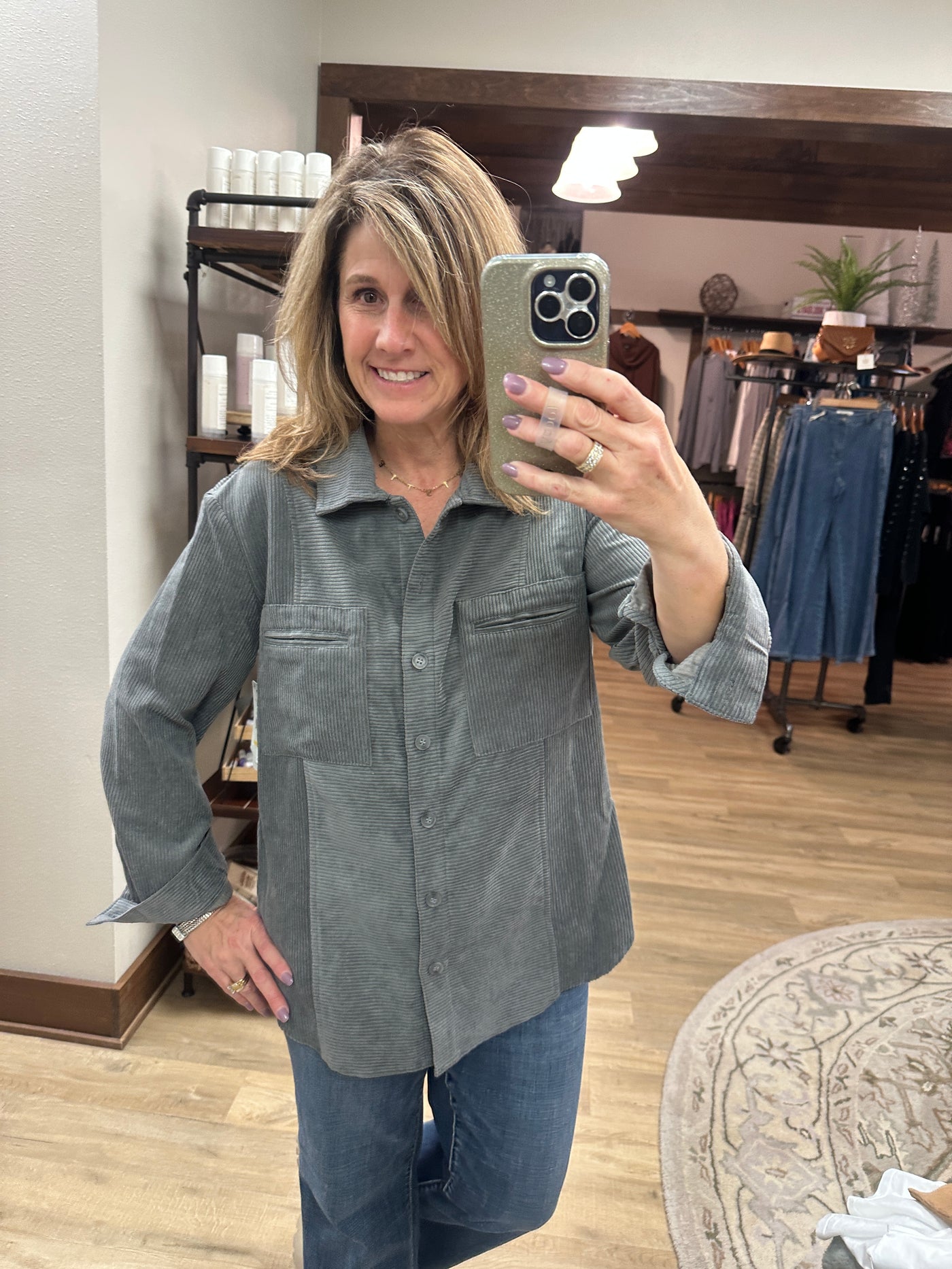 Multiples Gray Corduroy Shacket