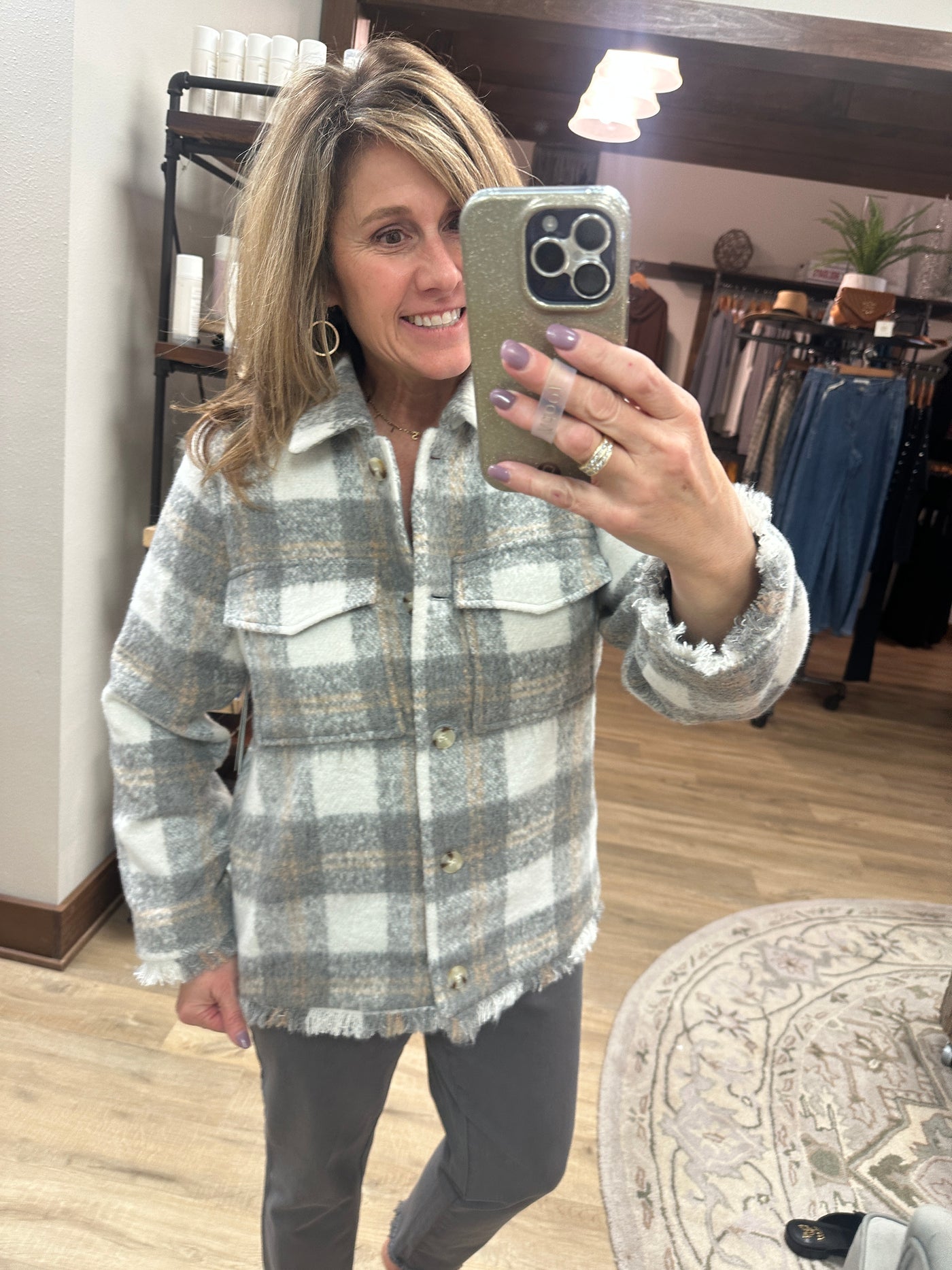 Multiples Gray Plaid Jacket