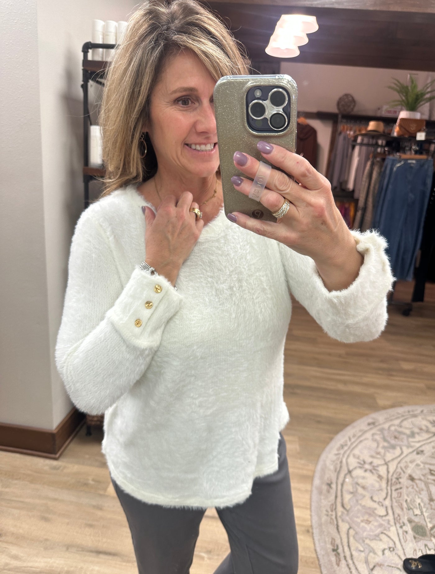 Cream Soft Sweater w/gold button