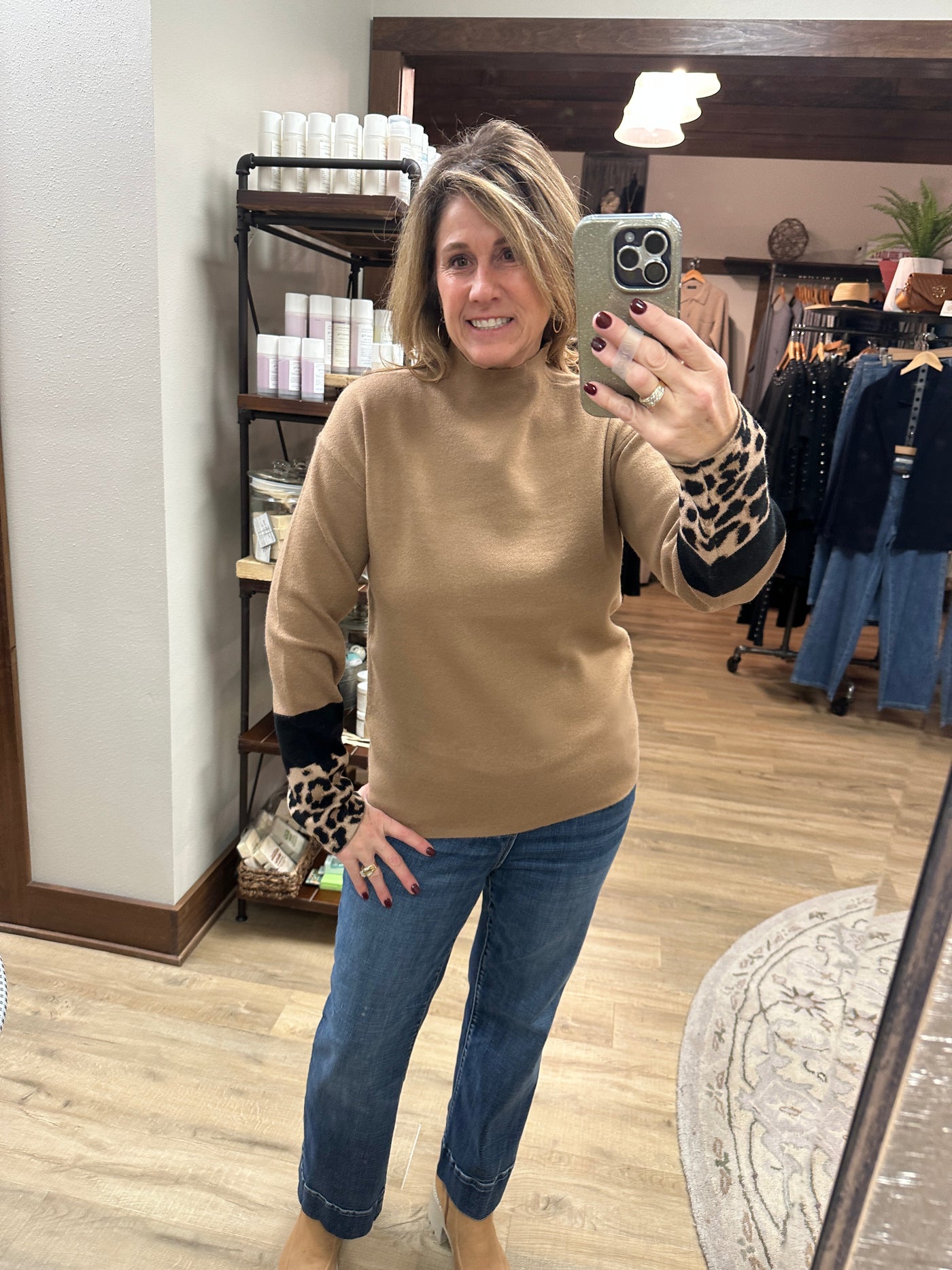 Charlie B Funnel neck animal print sweater