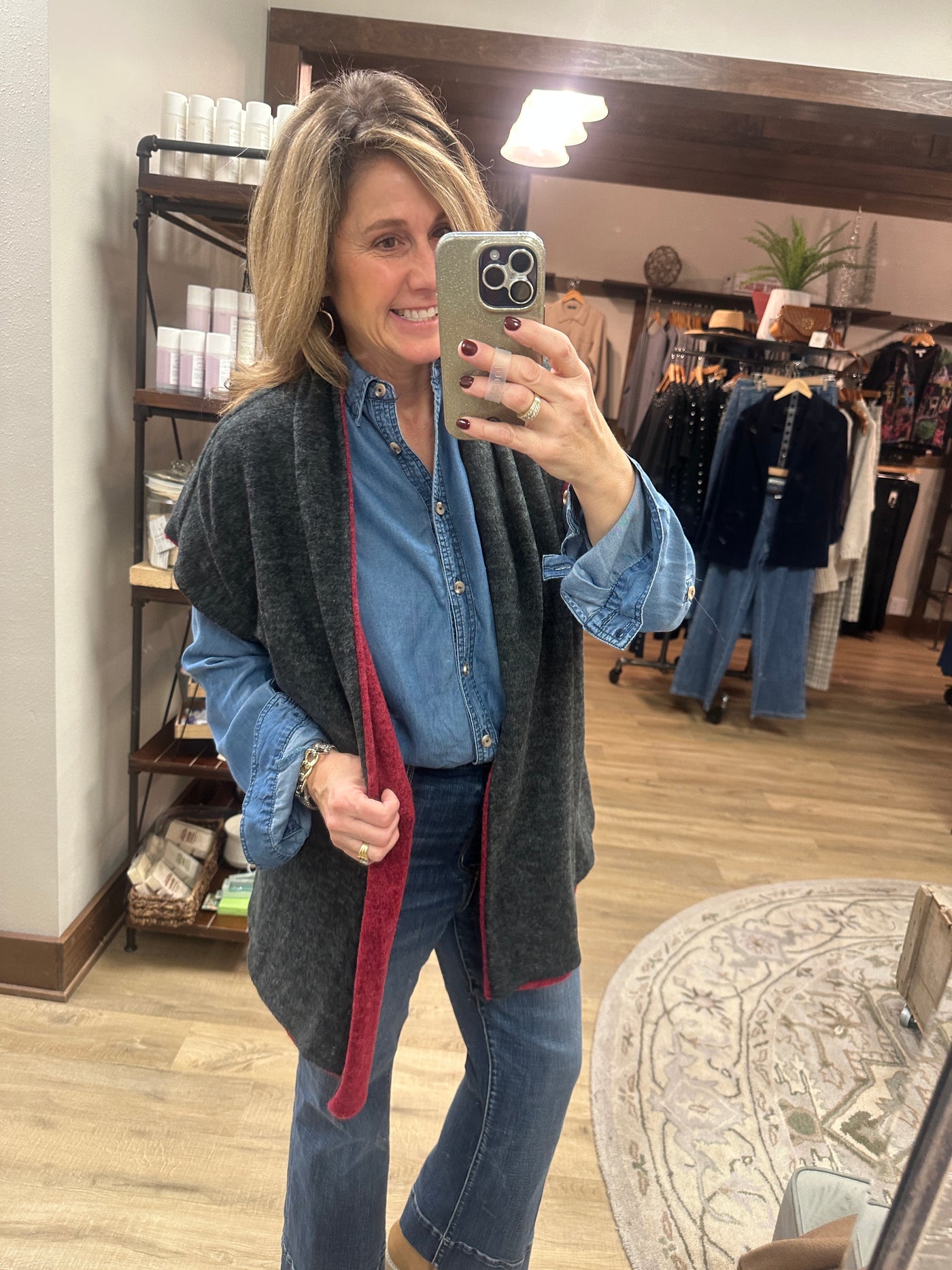 Reversible red/charcoal Cardi