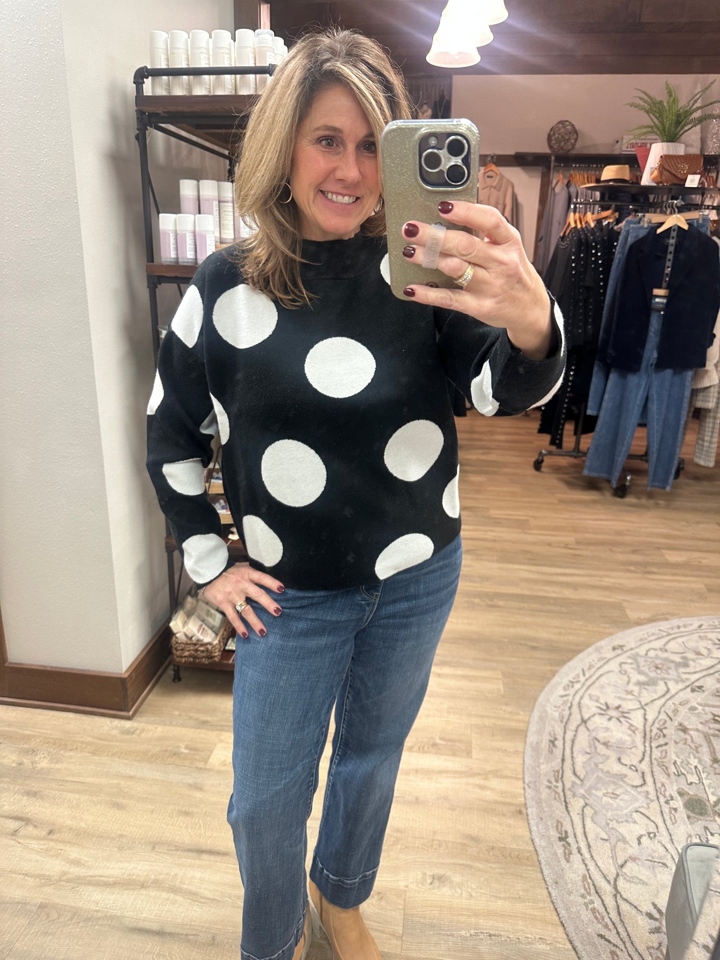 Black w/white polka dot sweater