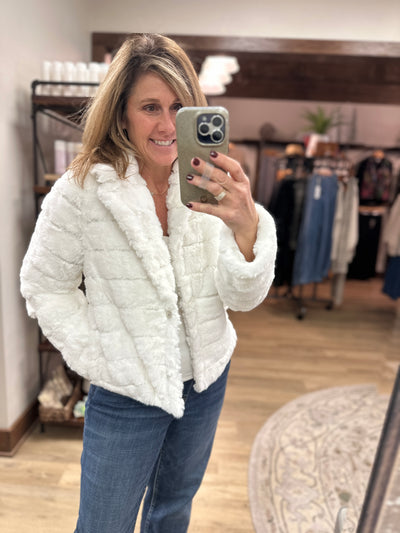 White Cropped Faux Fur JAcket