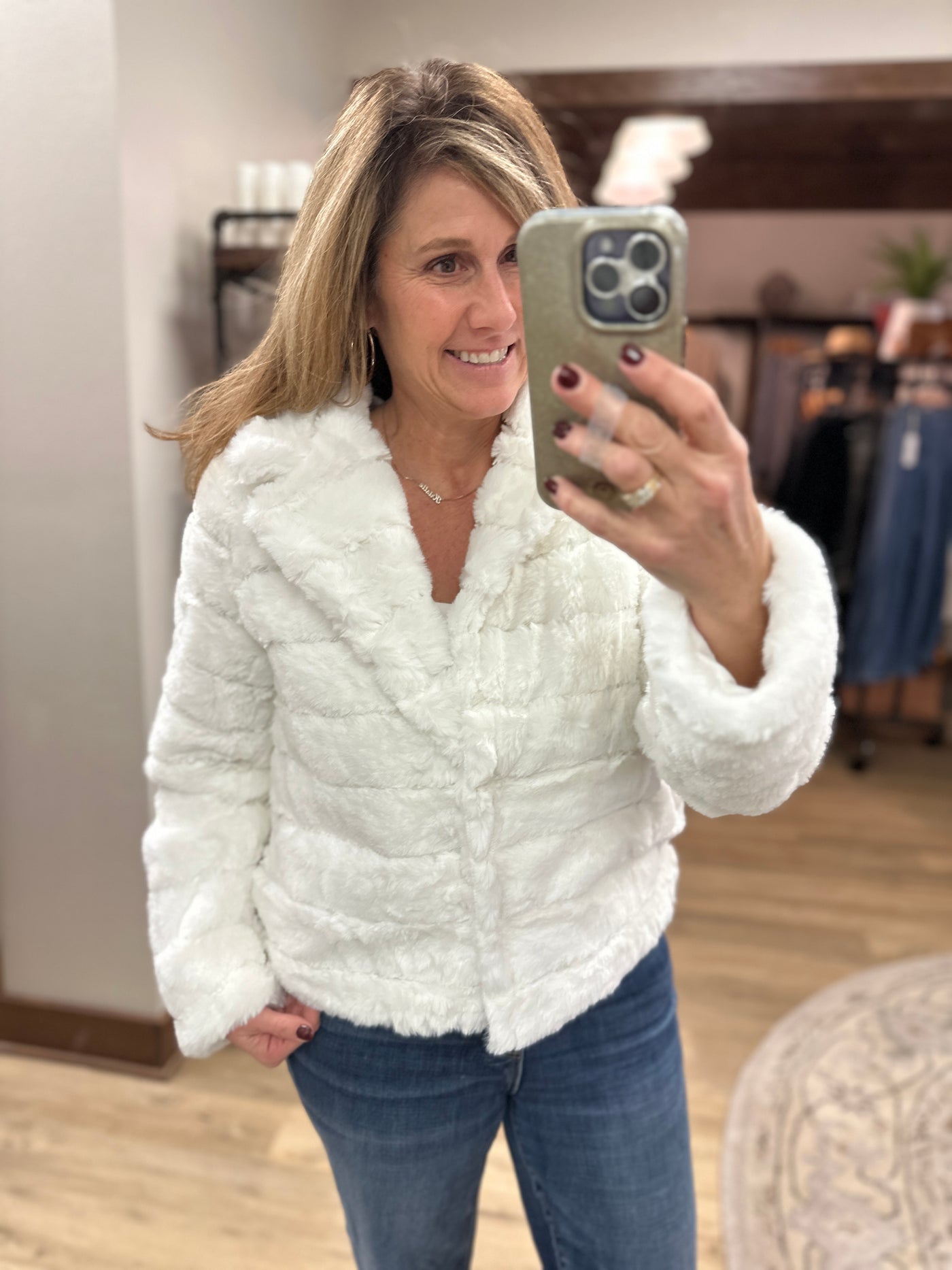 White Cropped Faux Fur JAcket