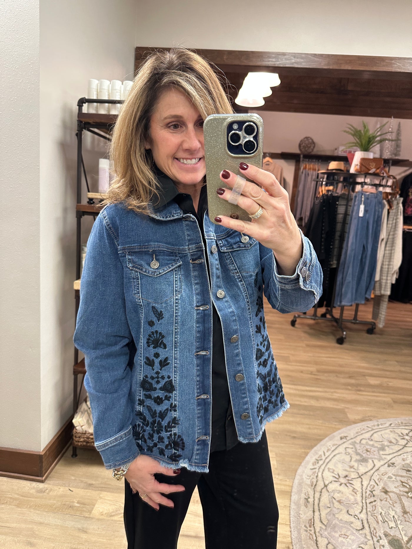 Black Embroidery on Denim Jacket