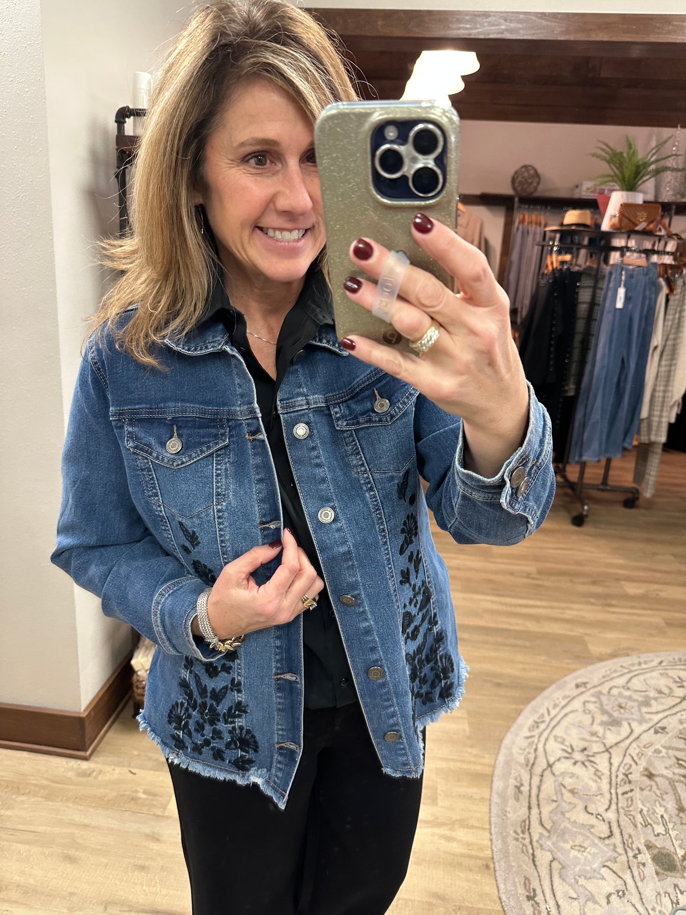 Black Embroidery on Denim Jacket