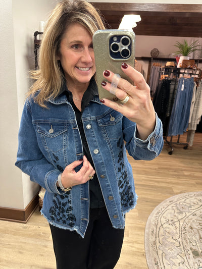 Black Embroidery on Denim Jacket