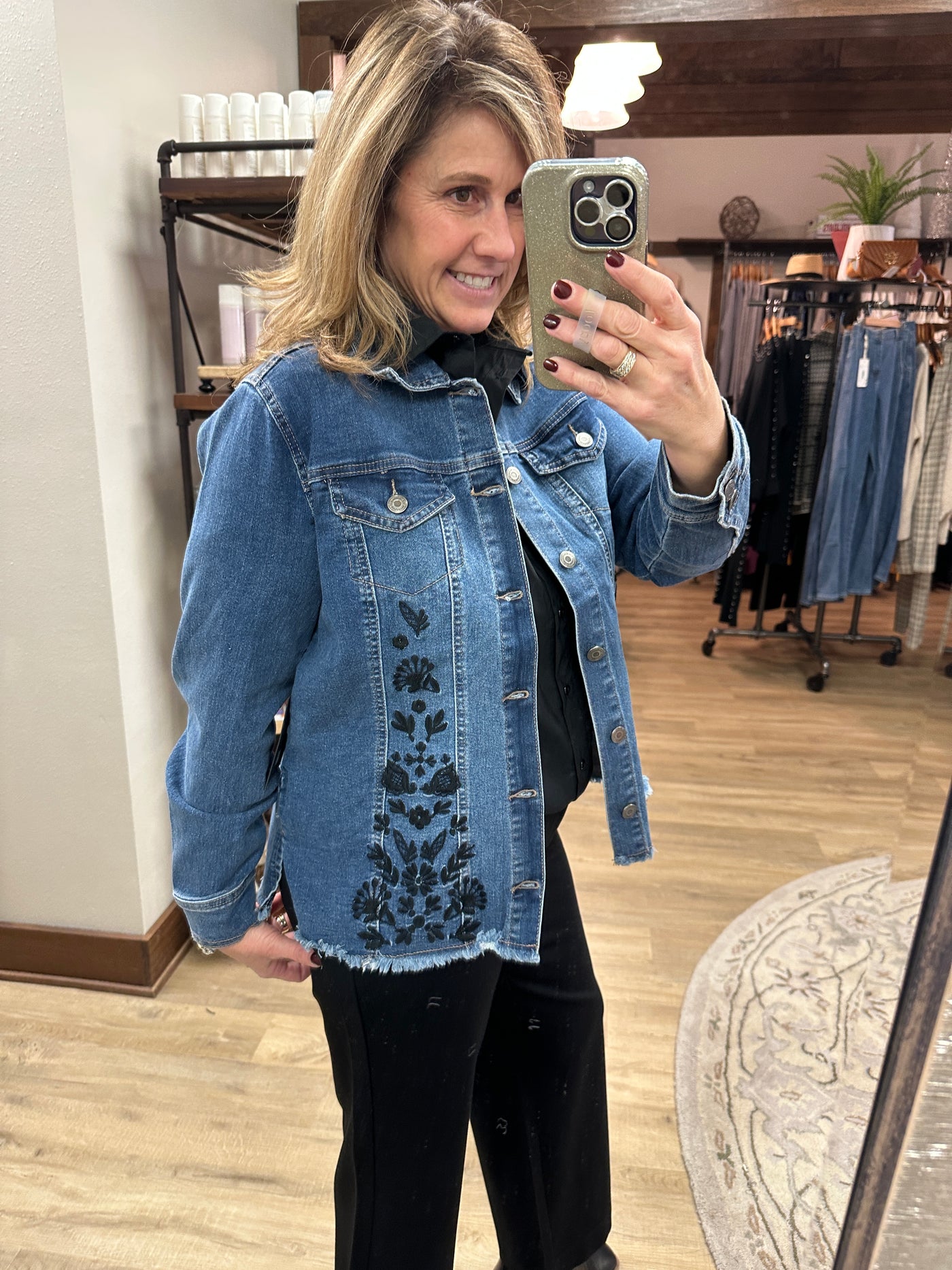 Black Embroidery on Denim Jacket