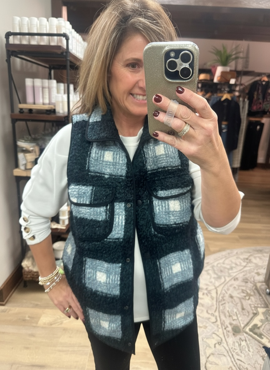 Gray/Black  Plaid Reversible Vest
