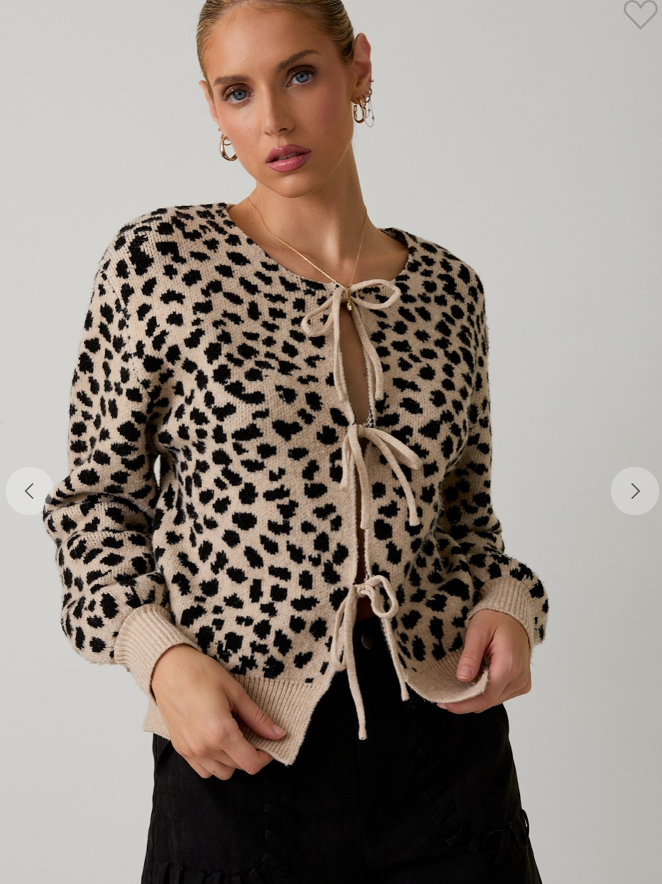 Front Tie Animal Print Sweater