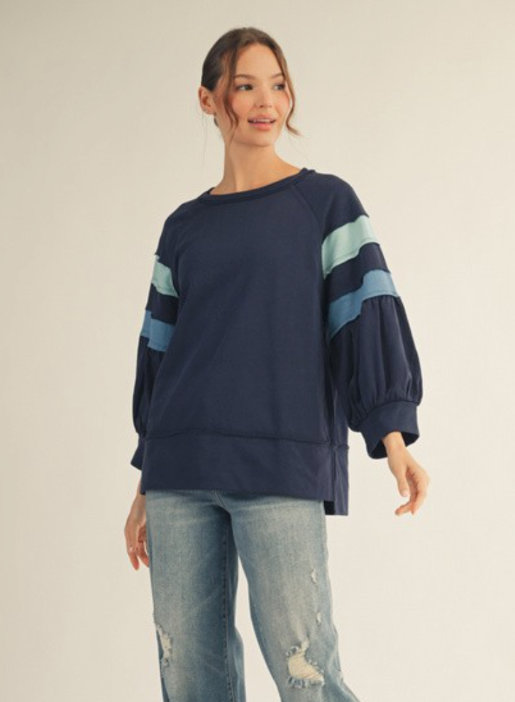 LS Navy Tee w/Stripe Sleeve