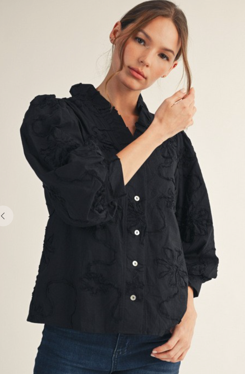 Button Down 3d Floral Top