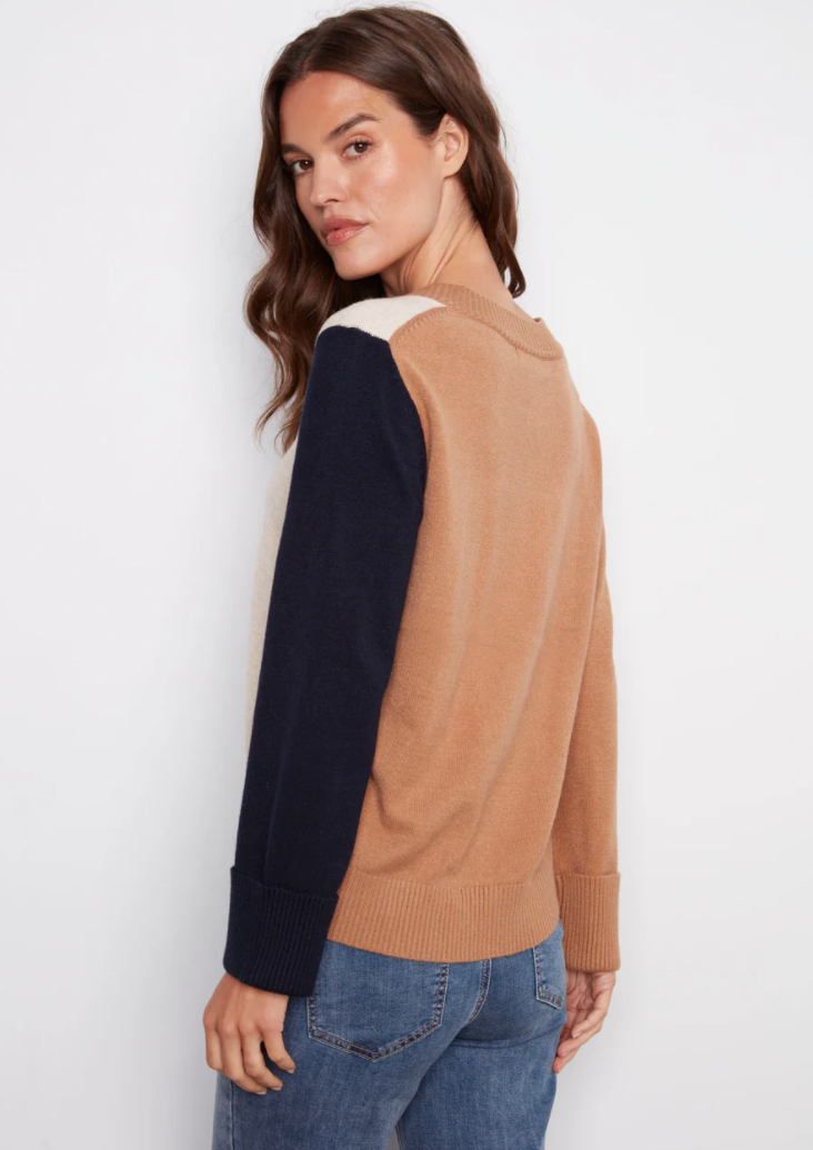 Charlie B Colorblock V-Neck Sweater - Truffle