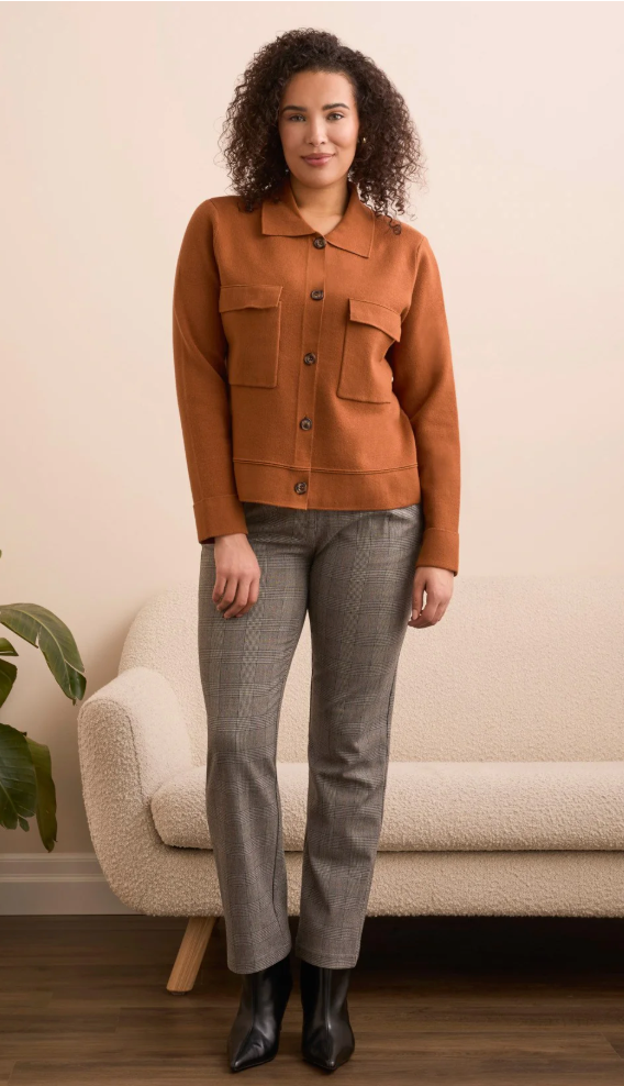 Tribal Double Knit Collared Cardigan-Bran