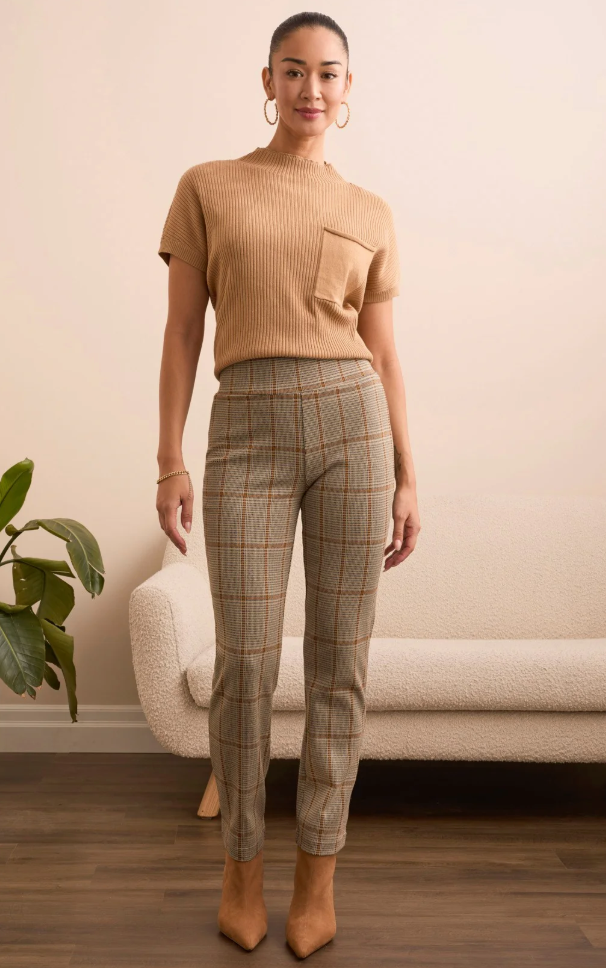 Plaid Knit Ponte Pull-On Ankle Pant