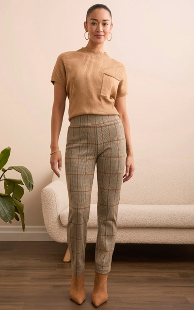 Plaid Knit Ponte Pull-On Ankle Pant