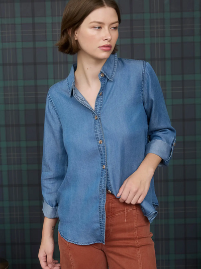 Chambray Collared 3/4 Tab Sleeve Button Down