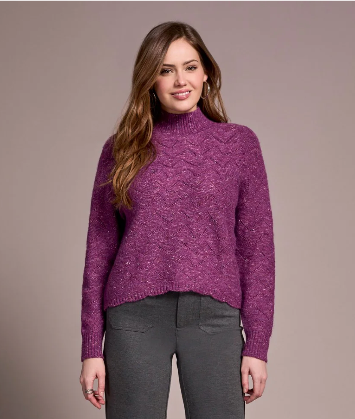Tribal Mauve Mock Neck Drop Shoulder Sweater