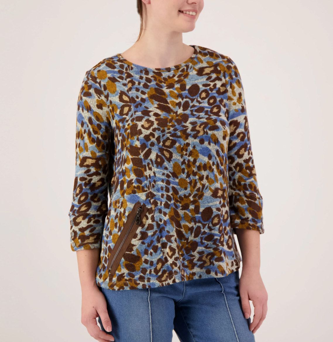 Multiples Animal Print Button Sleeve