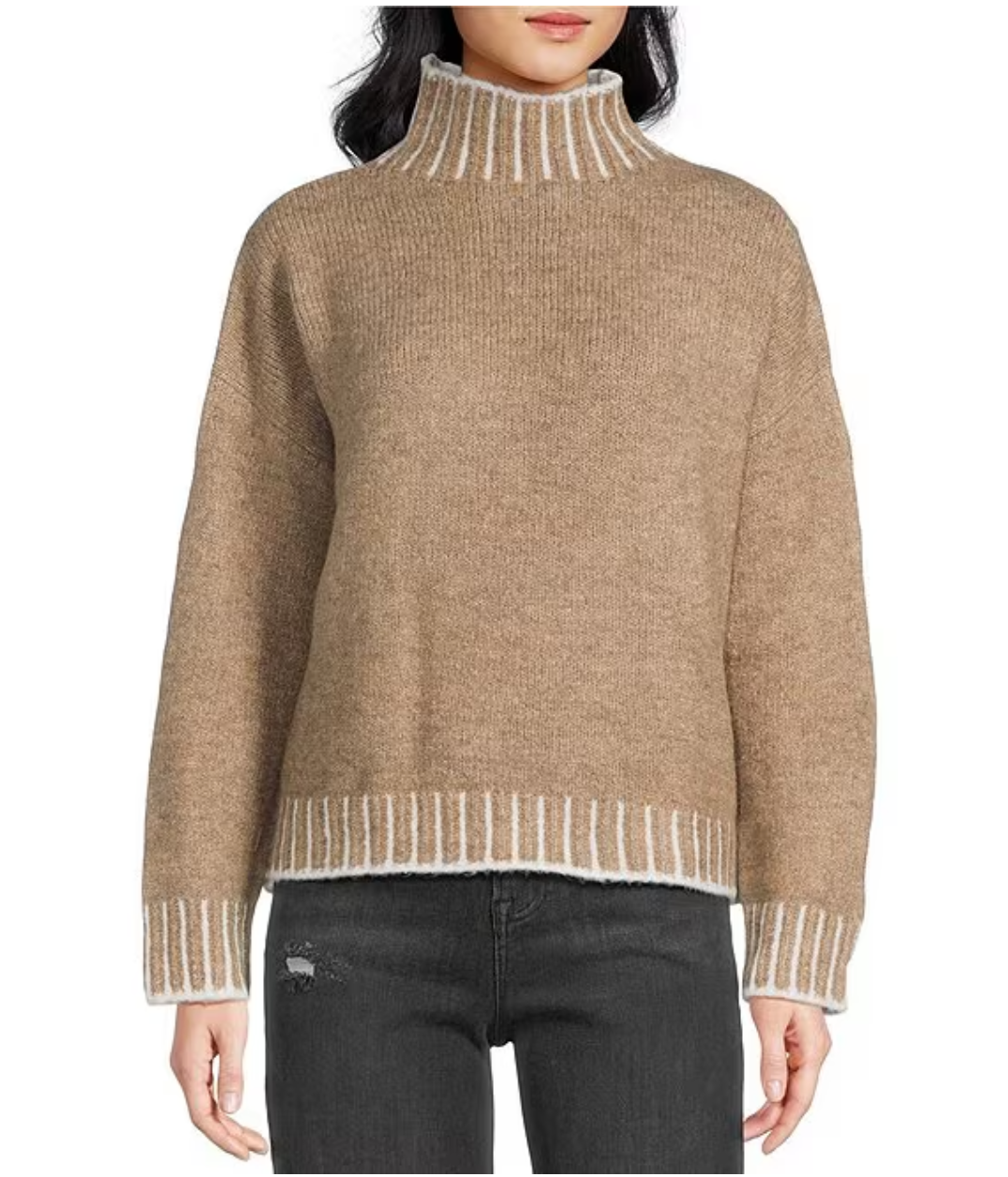 Elan Blanket Stitch Mock Neck Sweater
