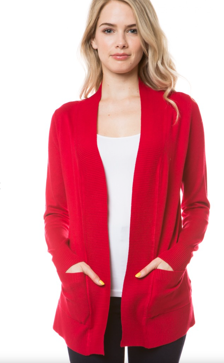 Red Banded Knit Cardigan