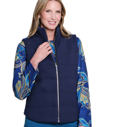 Multiples Navy Corduroy vest w/print