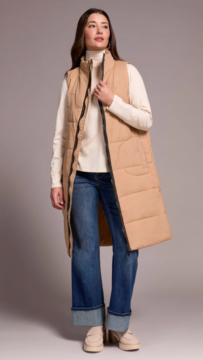 Tribal Longline Zip-Front Quilted Vest