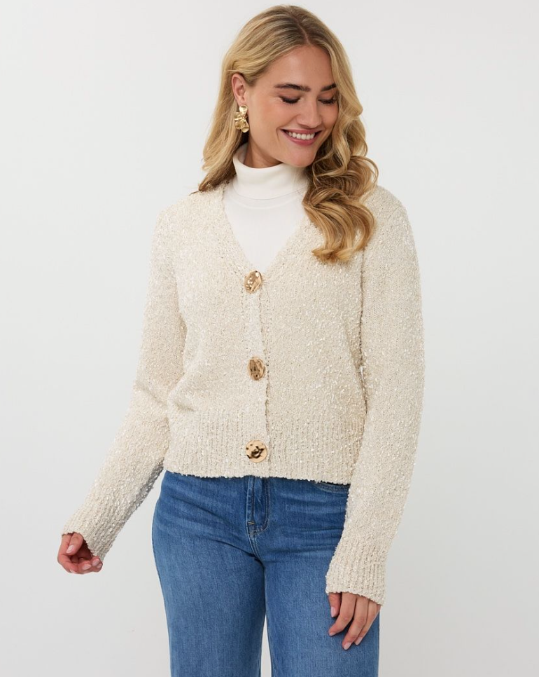 Ivory Shimmer w/Gold Button Sweater