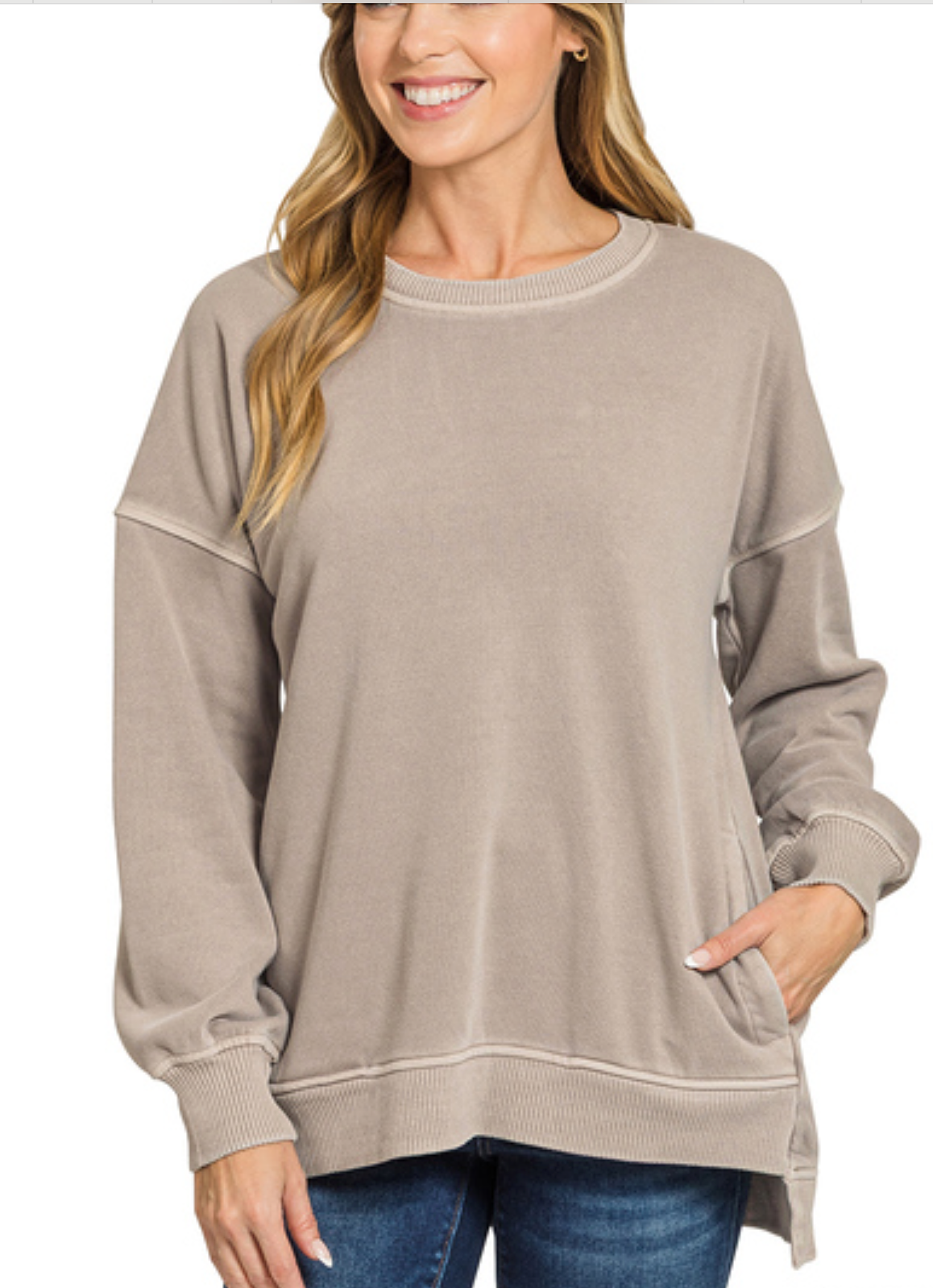 Hi Lo Hem Pullover w/pocket-Mocha