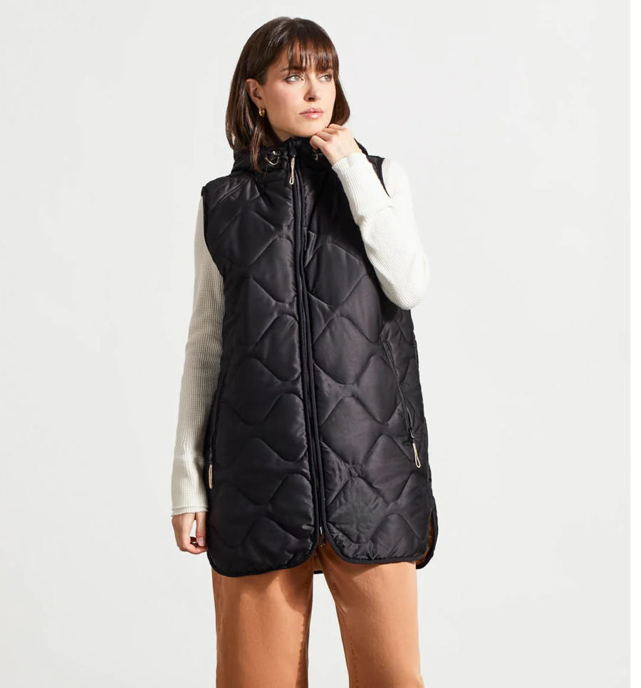 Tribal Reversible Hooded Puffer Vest W/ Hi-Low Hem