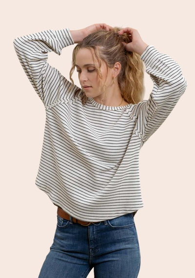 Ivory/BLK STRIPE RAGLAN TOP